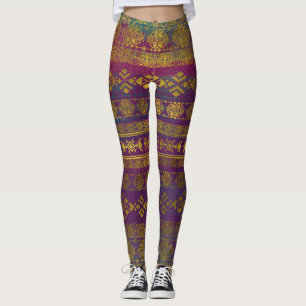 Leggings Modelo del estilo de /Tribal del mexicano - oro en