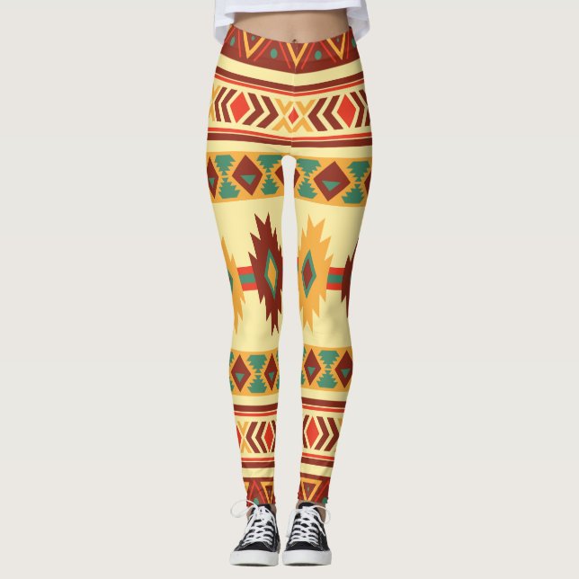 Leggings Modelo del nativo americano: Tonos soleados de la (Anverso)