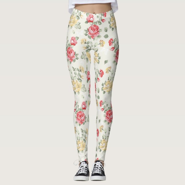 Leggings Modelo del papel pintado de la elegancia de rosas (Anverso)