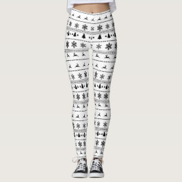 Leggings Modelo del suéter de Navidad, negro en blanco
