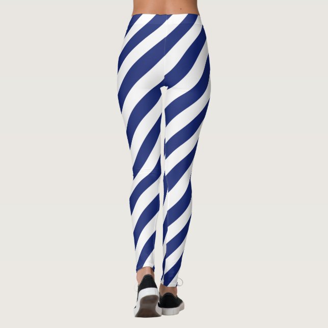 Leggings Modelo diagonal del azul marino y blanco de las (Reverso)