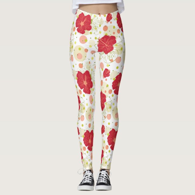 Leggings Modelo dibujado mano del hibisco (Anverso)