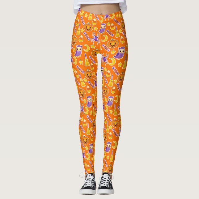 Leggings Modelo elegante y lindo del naranja de Halloween (Anverso)