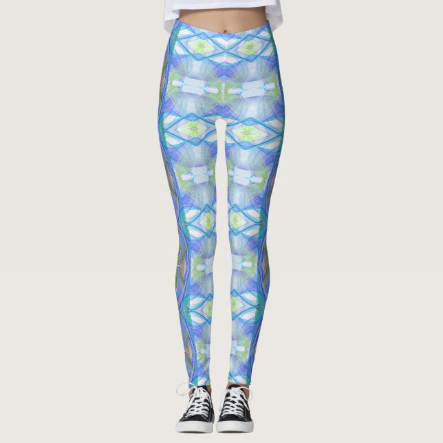 Leggings modelo étnico azul del fractal (Anverso)