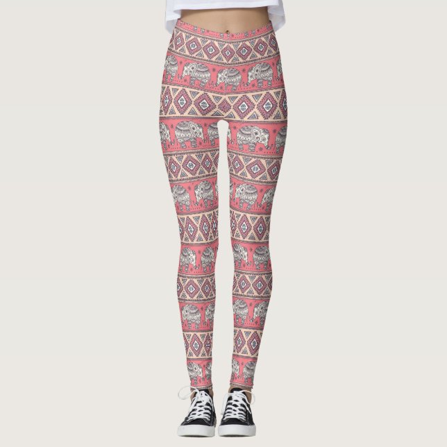 Leggings Modelo étnico rosado del elefante (Anverso)