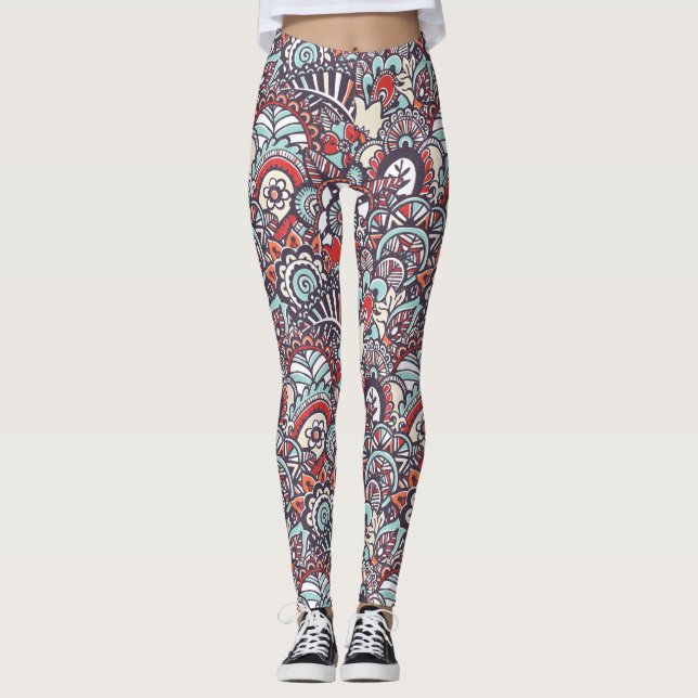 Leggings Modelo floral del Doodle de Paisley (Anverso)