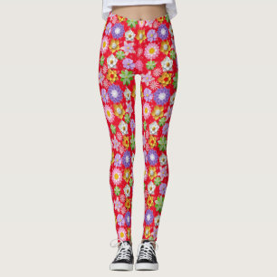 Leggings Modelo floral moderno 3D colorido 03x4 rojo BG