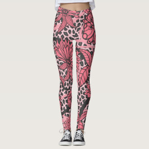 Leggings Modelo floral negro rosado bonito del estampado