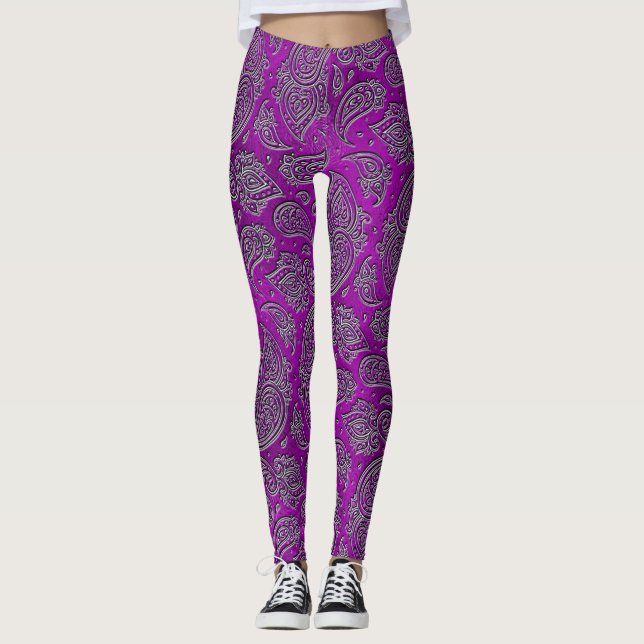 Leggings Modelo grabado en relieve de Paisley de la plata (Anverso)