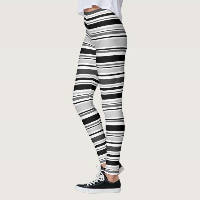 Leggings Modelo gris blanco negro moderno de las rayas (Izquierda)