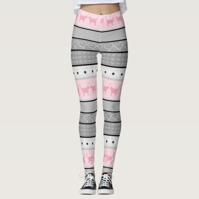 Leggings Modelo, gris y rosa justos del gato de la isla (Anverso)