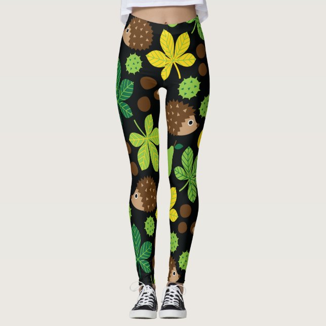 Leggings Modelo inconsútil de las castañas y del erizo (Anverso)