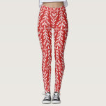 Leggings Modelo justo nórdico del punto de la isla del<br><div class="desc">Vista para arriba su guardarropa del invierno con estas polainas de alta calidad de la diversión que ofrecen un sistema del modelo del árbol/del copo de nieve del blanco puro contra un fondo rojo (cambie fácilmente el color de fondo). Perfeccione para los días de fiesta o las actividades y los...</div>
