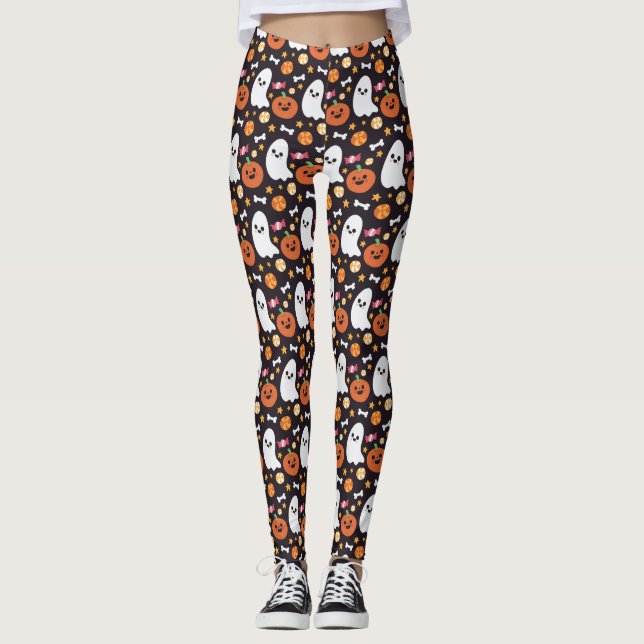 Leggings Modelo lindo de Halloween del fantasma, de la (Anverso)