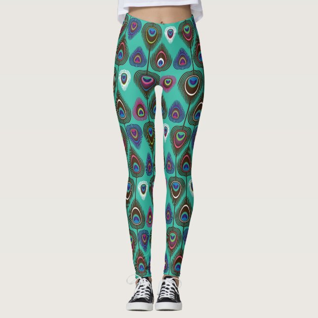 Leggings modelo lindo de la pluma del pavo real (Anverso)