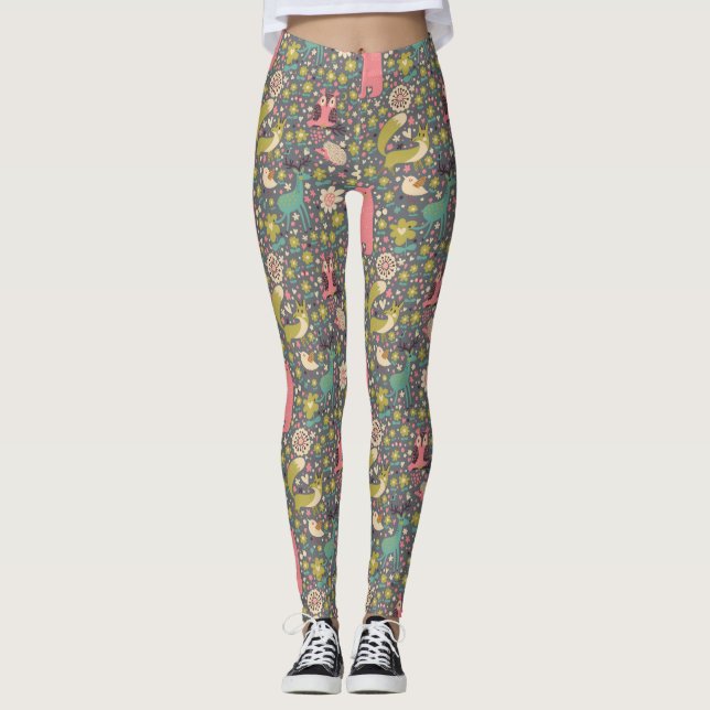 Leggings Modelo lindo de los animales del bosque (Anverso)