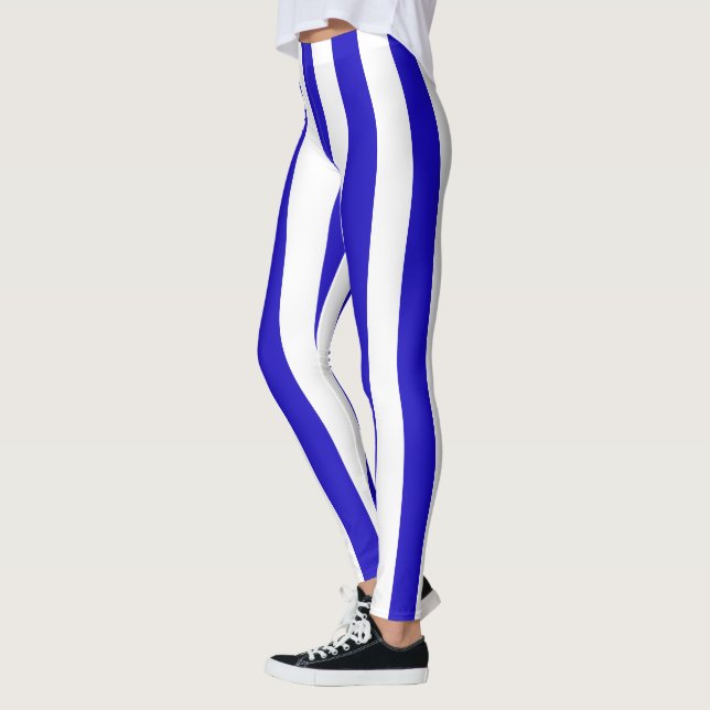 Leggings Modelo marino de las rayas, rayas gruesas azules y (Izquierda)