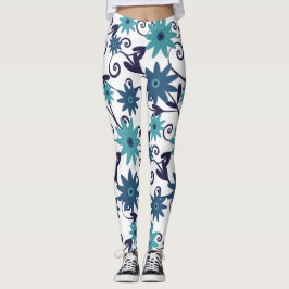 Leggings Modelo moderno de flor turquesa azul