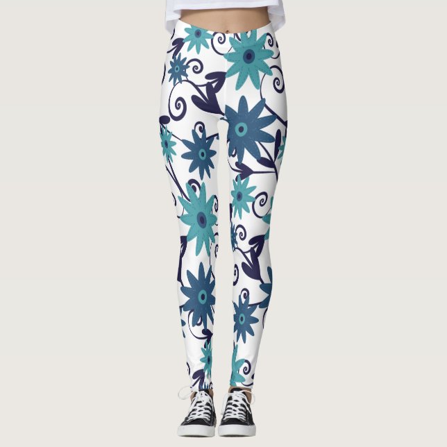 Leggings Modelo moderno de flor turquesa azul (Anverso)