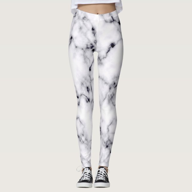 Leggings Modelo moderno de mármol blanco y negro de diseño (Anverso)