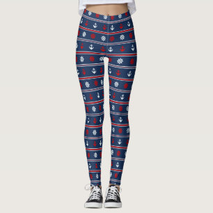 Leggings Modelo náutico blanco y azul rojo