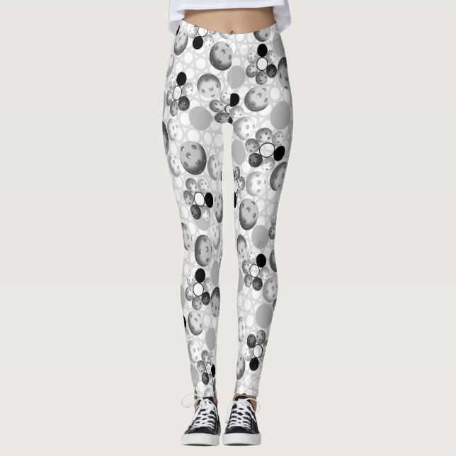 Leggings Modelo, negro, blanco y gris de Pickleball (Anverso)