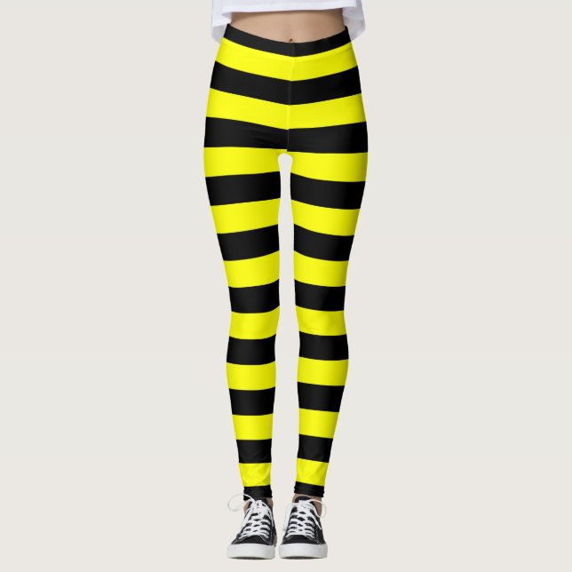 Leggings Modelo negro y amarillo de las rayas (Anverso)