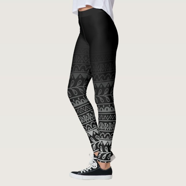 Leggings Modelo negro y blanco del Doodle debajo de Ombre (Izquierda)