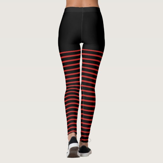 Leggings Modelo negro y rojo de las rayas rayado (Reverso)