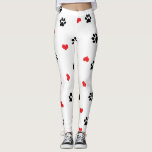 Leggings Modelo rojo del corazón de la pata negra clara<br><div class="desc">Diseño lindo que ofrece las patas negras y los corazones rojos. Perfeccione para el amante animal.</div>