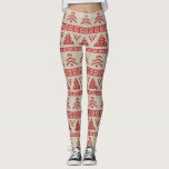 Leggings Modelo rojo del suéter del punto del Nordic del<br><div class="desc">Vista para arriba su guardarropa del invierno con estas polainas de alta calidad de la diversión que ofrecen un sistema rojo del modelo del árbol de navidad contra un fondo del moreno.  Perfeccione para los días de fiesta o las actividades y los entrenamientos diarios del invierno.</div>
