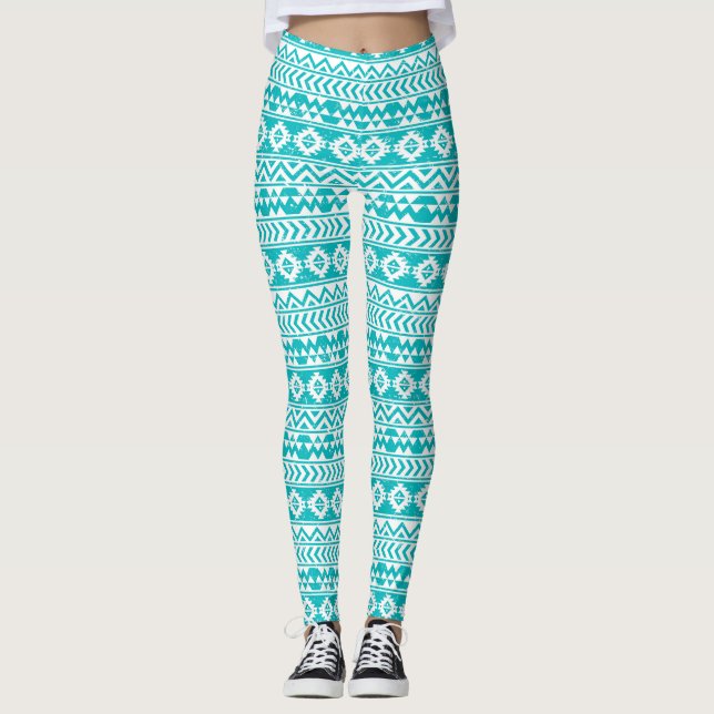 Leggings Modelo tribal azteca del Grunge verde azulado (Anverso)