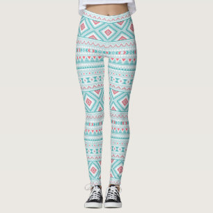 Leggings Modelo tribal azteca verde azulado y rosado