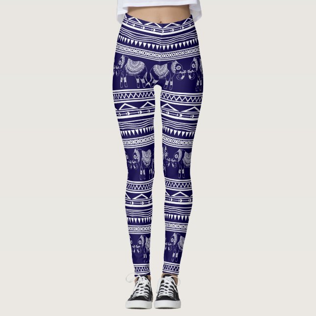 Leggings Modelo tribal del elefante del blanco y de los (Anverso)