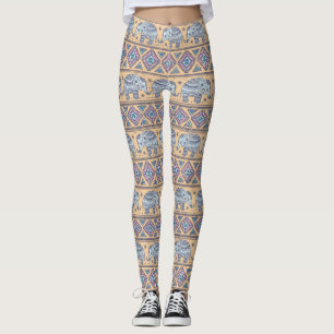 Leggings Modelo tribal del elefante étnico azul