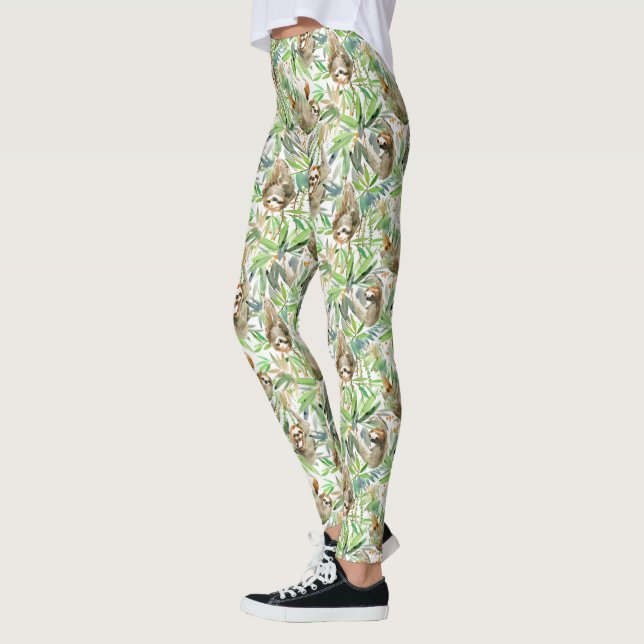 Leggings Modelo tropical de la pereza de la acuarela (Izquierda)