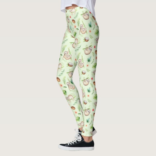 Leggings Modelo tropical de la pereza del coco (Izquierda)