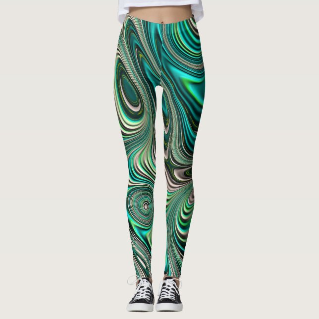 Leggings Modelo verde azulado de resumen fractal de Paua Ab (Anverso)