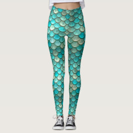 Leggings Modelo verde de menta de las escalas de pescados