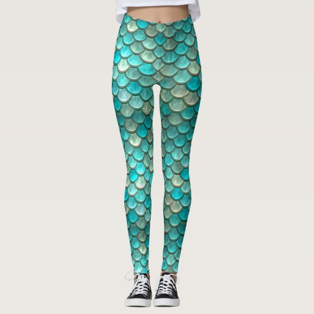 Leggings Modelo verde de menta de las escalas de pescados (Anverso)