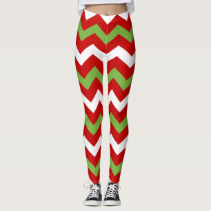Leggings Modelo verde rojo de Chevron del día de fiesta de
