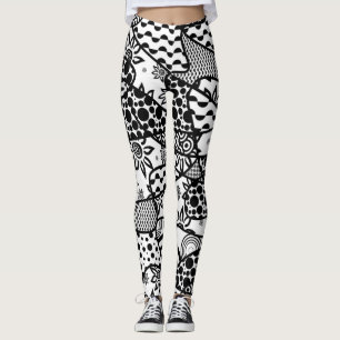 Leggings Modelos locos, únicos, retros negros y blancos 3