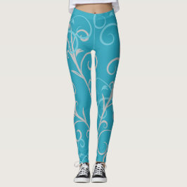Leggings Modern Aqua Blue Swirl Pattern