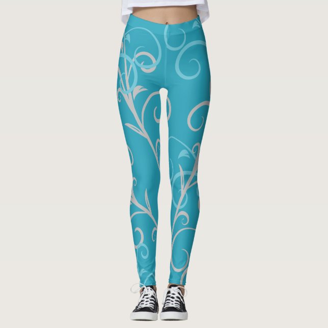 Leggings Modern Aqua Blue Swirl Pattern  (Anverso)