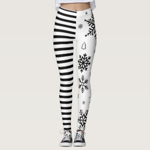 Leggings Modern Christmas Snowflake & Stripe Holiday