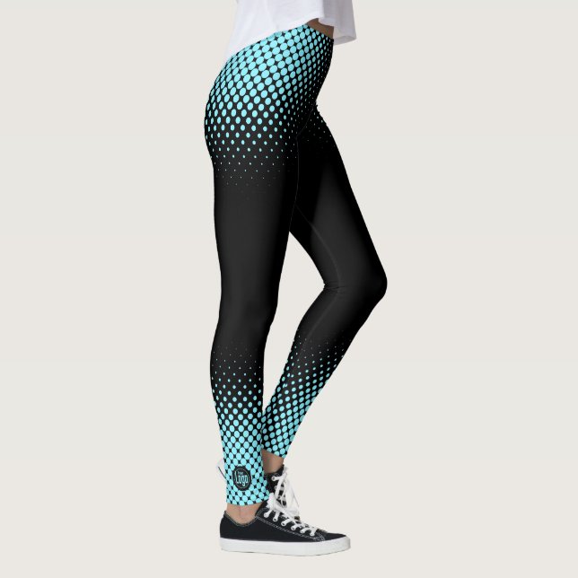 Leggings Modern Custom Logo Electric-Blue Halftone on Black (Derecha)