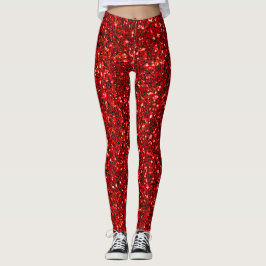 Leggings Modern Cute Red Glitter Sparkles Christmas Elegant