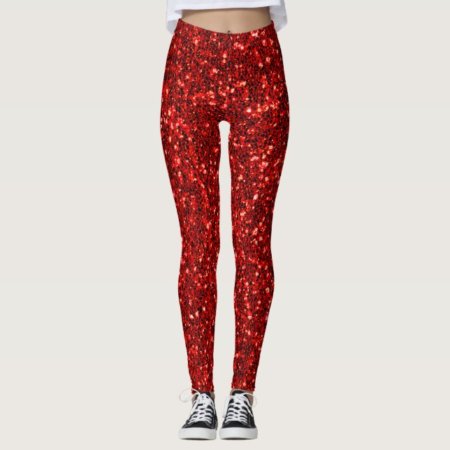 Leggings Modern Cute Red Glitter Sparkles Christmas Elegant (Anverso)