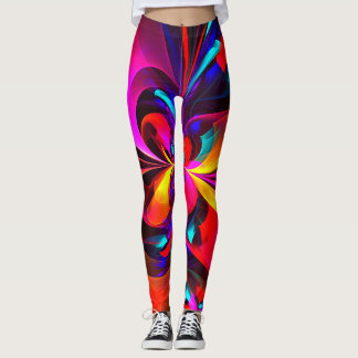 Leggings Modern Floral Resumen Arte Patrón Azul Rojo #07