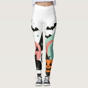 Leggings Modern Geometric Pastel Black Cat Pumpkin